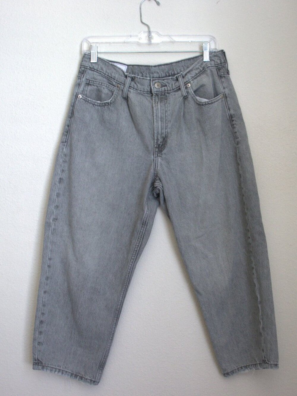 Gap High Waist Horseshoe Barrel Jeans 10 Petite Washed Grey Faded Black Tapered
